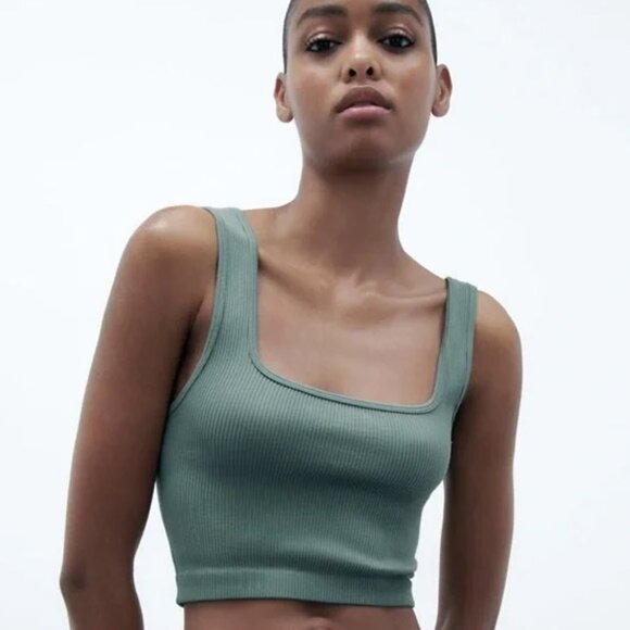 Zara Limitless Contour Collection Square Neckline Cropped Tank Top Seamless M/L - Picture 3 of 13